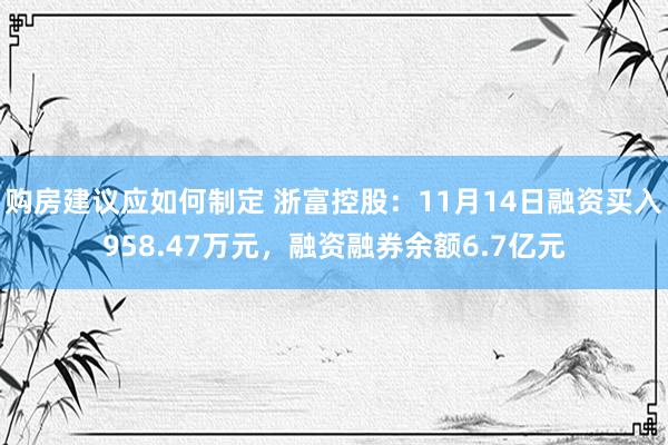 购房建议应如何制定 浙富控股：11月14日融资买入958.47万元，融资融券余额6.7亿元