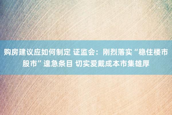 购房建议应如何制定 证监会：刚烈落实“稳住楼市股市”遑急条目 切实爱戴成本市集雄厚