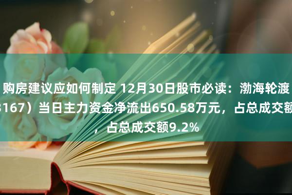 购房建议应如何制定 12月30日股市必读：渤海轮渡（603167）当日主力资金净流出650.58万元，占总成交额9.2%