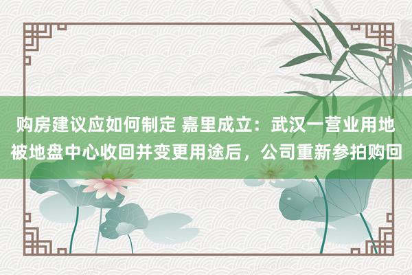 购房建议应如何制定 嘉里成立：武汉一营业用地被地盘中心收回并变更用途后，公司重新参拍购回