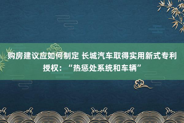 购房建议应如何制定 长城汽车取得实用新式专利授权：“热惩处系统和车辆”