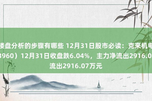 楼盘分析的步骤有哪些 12月31日股市必读：克来机电（603960）12月31日收盘跌6.04%，主力净流出2916.07万元