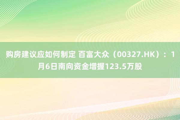 购房建议应如何制定 百富大众（00327.HK）：1月6日南向资金增握123.5万股