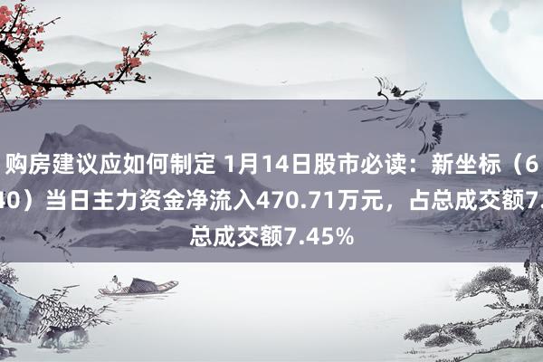 购房建议应如何制定 1月14日股市必读：新坐标（603040）当日主力资金净流入470.71万元，占总成交额7.45%