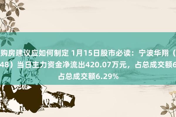 购房建议应如何制定 1月15日股市必读：宁波华翔（002048）当日主力资金净流出420.07万元，占总成交额6.29%