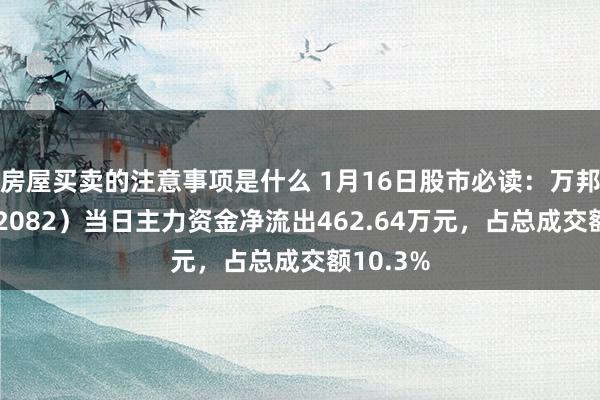 房屋买卖的注意事项是什么 1月16日股市必读：万邦德（002082）当日主力资金净流出462.64万元，占总成交额10.3%