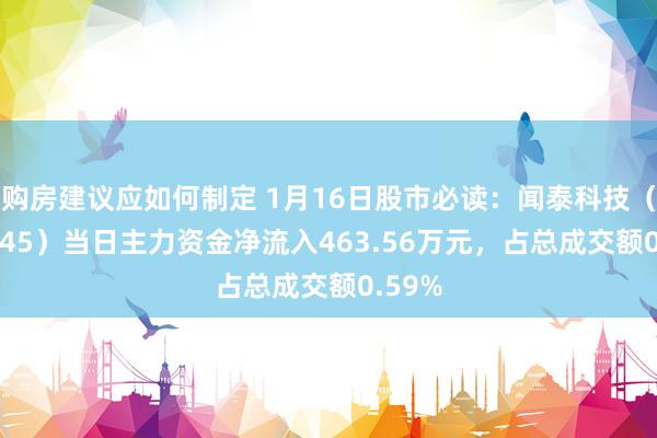 购房建议应如何制定 1月16日股市必读：闻泰科技（600745）当日主力资金净流入463.56万元，占总成交额0.59%