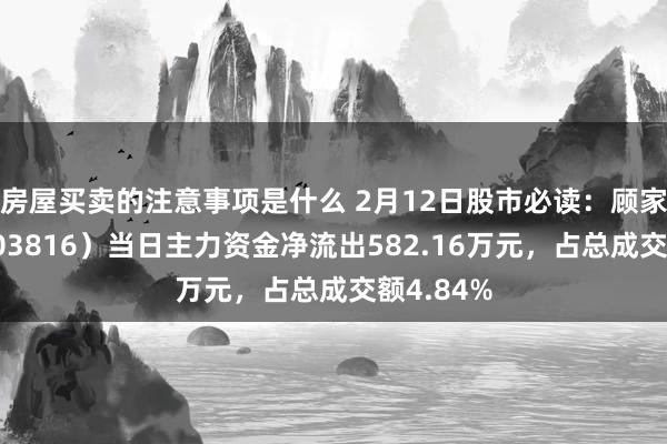 房屋买卖的注意事项是什么 2月12日股市必读：顾家家居（603816）当日主力资金净流出582.16万元，占总成交额4.84%