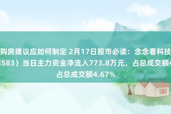 购房建议应如何制定 2月17日股市必读：念念看科技（688583）当日主力资金净流入773.8万元，占总成交额4.67%