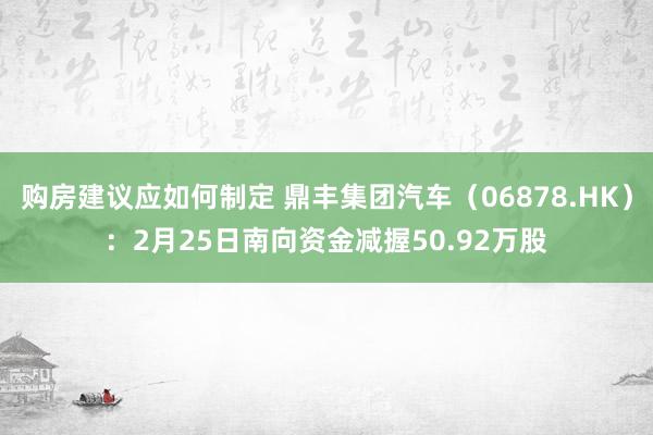 购房建议应如何制定 鼎丰集团汽车（06878.HK）：2月25日南向资金减握50.92万股