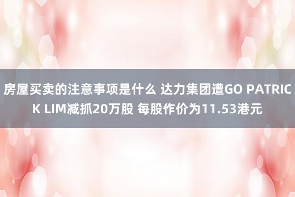 房屋买卖的注意事项是什么 达力集团遭GO PATRICK LIM减抓20万股 每股作价为11.53港元