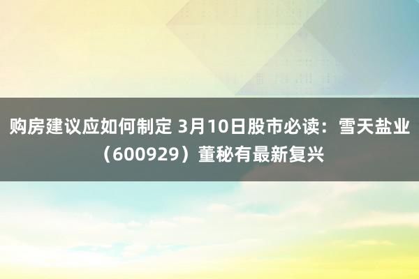 购房建议应如何制定 3月10日股市必读：雪天盐业（600929）董秘有最新复兴