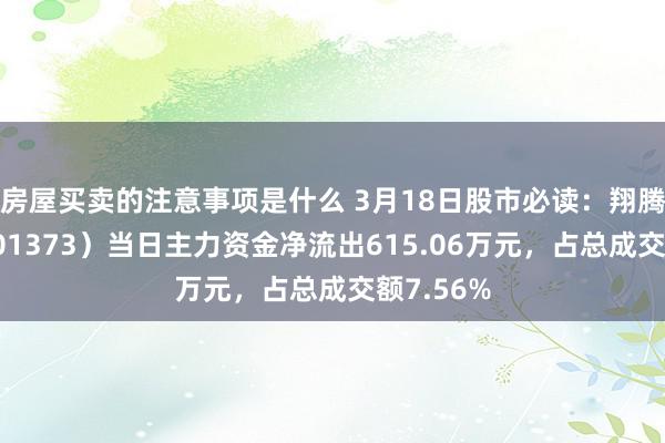 房屋买卖的注意事项是什么 3月18日股市必读：翔腾新材（001373）当日主力资金净流出615.06万元，占总成交额7.56%